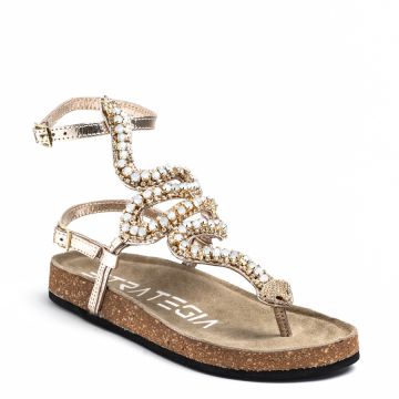 LEATHER SANDALS WITH CRYSTALS